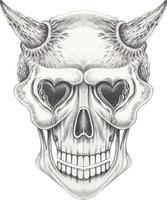 Art surreal devil skull. Hand drawing and make graphic vector. vector