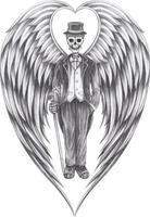 Art fantasy gentlerman angel skull. Hand drawing and make graphic vector. vector