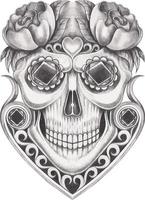 Art fancy skull day of the dead. Hand drawing and make graphic vector. vector