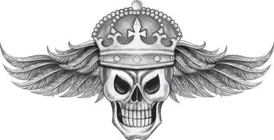 Art fantasy king angel skull tattoo. Hand drawing and make graphic vector. vector
