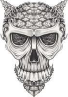 cráneo de diablo surrealista de arte. dibujo a mano y hacer vector gráfico.