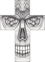 Art surreal skull cross. Hand drawing and make graphic vector. vector
