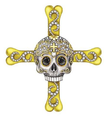 Jewelry design gems and diamond set with fancy skull cross bone. Hand drawing and make graphic vector.