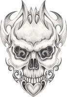 Art fancy skull tattoo. Hand drawing and make graphic vector. vector