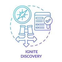 Ignite discovery blue gradient concept icon. How to get found on internet. Search engine optimization pillar abstract idea thin line illustration. Isolated outline drawing. vector