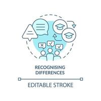 Recognising differences turquoise concept icon. Personal approach. Learning principle abstract idea thin line illustration. Isolated outline drawing. Editable stroke. vector