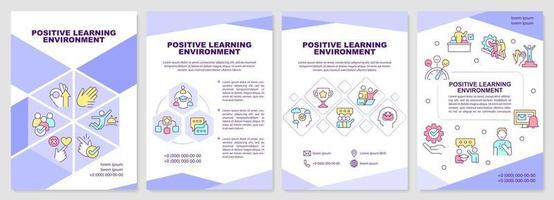 Positive learning environment brochure template. Leaflet design with linear icons. Editable 4 vector layouts for presentation, annual reports.