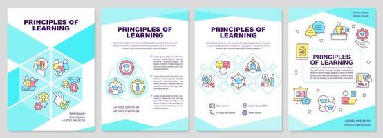 Principles of learning turquoise brochure template. Leaflet design with linear icons. Editable 4 vector layouts for presentation, annual reports.