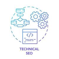 icono de concepto de gradiente azul técnico seo. mejorar el código del sitio web. programación. factor de clasificación seo idea abstracta ilustración de línea delgada. dibujo de contorno aislado. vector