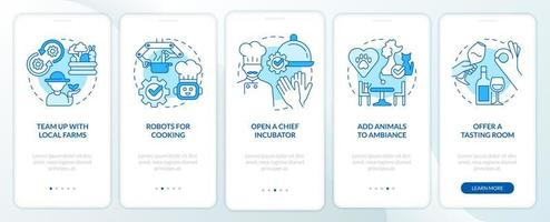 Unique restaurant business ideas blue onboarding mobile app screen. Walkthrough 5 steps editable graphic instructions with linear concepts. UI, UX, GUI template. vector