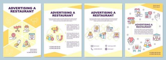 Advertising restaurant yellow brochure template. Marketing. Leaflet design with linear icons. Editable 4 vector layouts for presentation, annual reports.