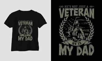 diseño de camisetas del día de los veteranos con el soldado, la bandera, las armas y el cráneo. estilo vintage con efecto grunge vector