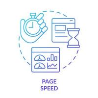 icono de concepto de degradado azul de velocidad de página. tiempo de carga de las páginas del sitio web. ranking de optimización de motores de búsqueda idea abstracta ilustración de línea delgada. dibujo de contorno aislado. vector