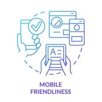 Mobile friendliness blue gradient concept icon. Website version for smartphones. SEO ranking factor abstract idea thin line illustration. Isolated outline drawing. vector