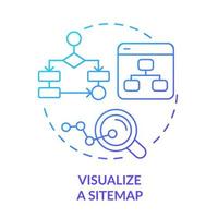 Visualize sitemap blue gradient concept icon. Webpages relationship. Site structure. Advanced SEO abstract idea thin line illustration. Isolated outline drawing. vector