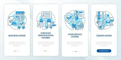 Legitimize restaurant business blue onboarding mobile app screen. Walkthrough 4 steps editable graphic instructions with linear concepts. UI, UX, GUI template. vector