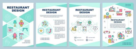 Restaurant design green brochure template. Dining room. Leaflet design with linear icons. Editable 4 vector layouts for presentation, annual reports.