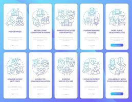 Transforming healthcare system blue gradient onboarding mobile app screen set. Walkthrough 5 steps graphic instructions with linear concepts. UI, UX, GUI template. vector