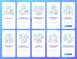 transformando el conjunto de pantalla de la aplicación móvil de incorporación de degradado azul del sistema de salud. Instrucciones gráficas de 5 pasos con conceptos lineales. interfaz de usuario, ux, plantilla de interfaz gráfica de usuario. vector