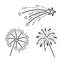 A set of illustrations of festive fireworks, Salute and sparklers, hand-drawn in the style of doodle Festive fireworks, Festive fireworks for a party vector