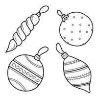 un conjunto de adornos para árboles de navidad. bolas de arbol de navidad. doodle-ilustración de adornos navideños. decoración navideña de año nuevo. dibujo vectorial sencillo. vector