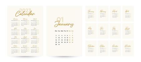 plantilla de calendario mensual 2023 en estilo minimalista moderno, concepto de portada, conjunto de calendario de escritorio de 12 páginas, diseño de planificador de calendario mínimo 2023 para plantilla de impresión vector