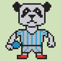 pixel art cartoon illustration football player panda  character vector