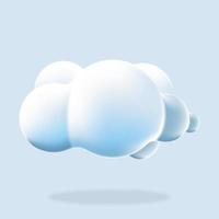 fondo aislado de la nube 3d. renderice un icono de nube esponjosa de dibujos animados redondos suaves en el cielo azul. forma geométrica 3d. Nube de plástico 3d. nube esponjosa realista. ilustración vectorial vector