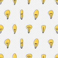 Hand drawn seamless pattern of Light Bulbs. Different loft lamps in doodle style. Idea lightbulb sign symbol pattern. Vector illustration