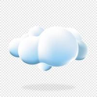 3d cloud isolated background. Render soft round cartoon fluffy cloud icon in the blue sky. 3d geometric shape. 3d plastic cloud. Realistic fluffy cloud. Vector illustration