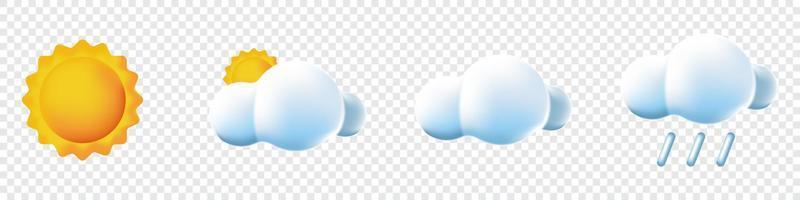 Set of 3d weather. Icon set cloud weather. Weather forecast realistic 3d icon template collection. 3d vector realistic objects. Weather icons. Vector illustration