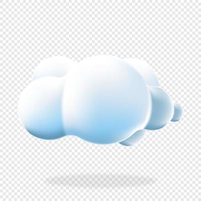 3d cloud isolated background. Render soft round cartoon fluffy cloud icon in the blue sky. 3d geometric shape. 3d plastic cloud. Realistic fluffy cloud. Vector illustration