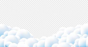 Beautiful fluffy clouds on blue sky background. Clouds on blue sky banner. Vector clouds. Border of clouds on blue background. Realistic fluffy cloud. Vector illustration