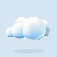 fondo aislado de la nube 3d. renderice un icono de nube esponjosa de dibujos animados redondos suaves en el cielo azul. forma geométrica 3d. Nube de plástico 3d. nube esponjosa realista. ilustración vectorial vector