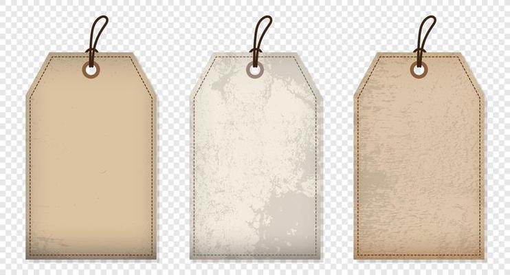 Set of sale tags and labels. Template shopping labels. Blank discount and price tags on paper. Vintage price tags. Blank old paper label or cloth tag isolated.  Vector illustration