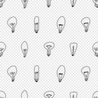 Hand drawn seamless pattern of Light Bulbs. Different loft lamps in doodle style. Idea lightbulb sign symbol pattern. Vector illustration