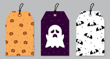 Set of different gift tags. Scary sale tag set. Holiday gift tags with pumpkins, ghost, and bats. Special sale price tags. Price tag collection. Vector illustration