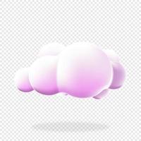 3d cloud isolated background. Render soft round cartoon fluffy cloud icon. 3d geometric shape. 3d plastic cloud. Realistic fluffy cloud. Vector illustration