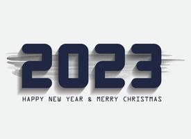 2023 Happy New Year logo text design. 2023 number design template. Collection of 2023 Happy New Year symbols. Vector illustration with black labels isolated on white background. black writing