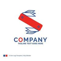 diseño de logotipo de nombre de empresa para cuchillo. ejército. cámping. suizo. bolsillo. diseño de marca azul y rojo con lugar para eslogan. plantilla de logotipo creativo abstracto para pequeñas y grandes empresas. vector