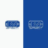 Console. device. game. gaming. psp Line and Glyph web Button in Blue color Vertical Banner for UI and UX. website or mobile application vector