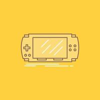 Console. device. game. gaming. psp Flat Line Filled Icon. Beautiful Logo button over yellow background for UI and UX. website or mobile application vector