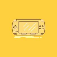 consola. dispositivo. juego. juego de azar. psp icono relleno de línea plana. hermoso botón de logotipo sobre fondo amarillo para ui y ux. sitio web o aplicación móvil vector