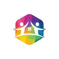 House and people logo design. House and joyful people vector logo template.