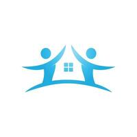 House and people logo design. House and joyful people vector logo template.