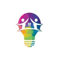 Light bulb with building and people logo design. vector