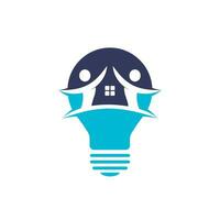 Light bulb with building and people logo design. vector