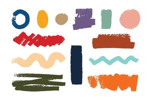 Collection of abstract brush stroke for stamp shape ornament. Set of acrylic rough line art for design element vector