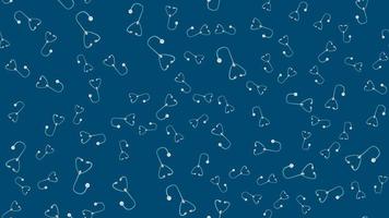 Endless seamless pattern of medical scientific medical subjects stethoscopes phonendoscopes for listening to the heart and lungs and diagnosing pneumonia on a blue background. Vector illustration