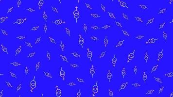 Endless seamless pattern of beautiful festive love symbols of the sexes of man and woman on a blue background. Vector illustration